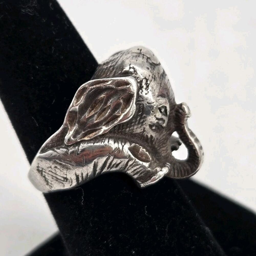 Vtg Native American Shubes Manufacturing Elephant Sterling Silver Ring Sz 6.25 - Picture 3 of 11